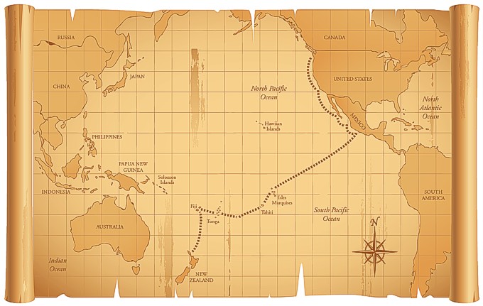 Map of Rainbow's Journey across the Pacific Ocean